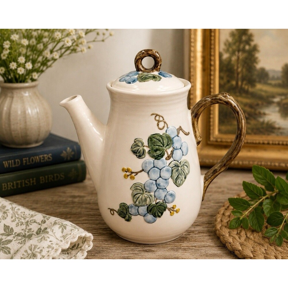 Vintage Metlox Poppytrail Sculptured Grapes Coffee Pot Lid Embossed Blue Grapes
